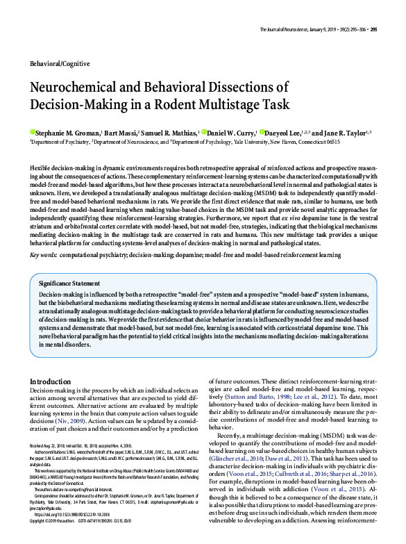 (PDF) Neurochemical and Behavioral Dissections of Decision-Making in a ...