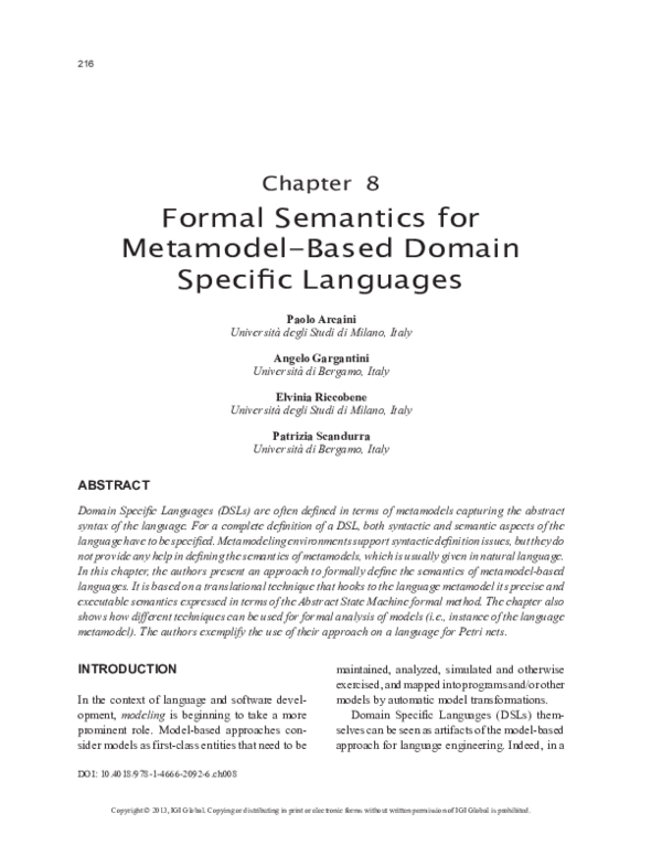(PDF) Formal Semantics for Metamodel-Based Domain Specific Languages