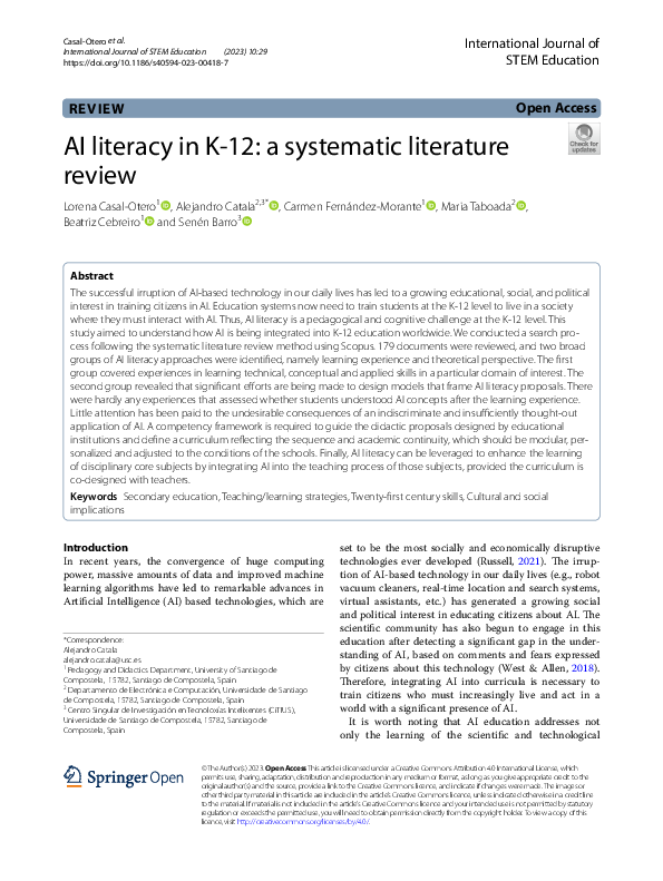 (PDF) AI literacy in K-12: a systematic literature review