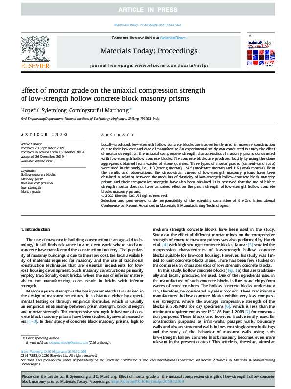(PDF) Effect of mortar grade on the uniaxial compression strength of ...