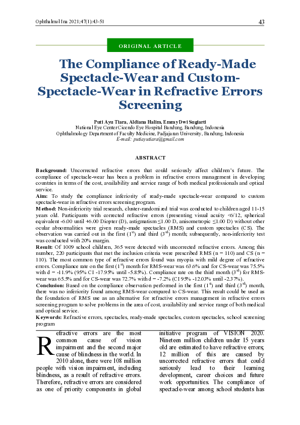 (PDF) The Compliance of Ready-Made Spectacle-Wear and Custom-Spectacle ...