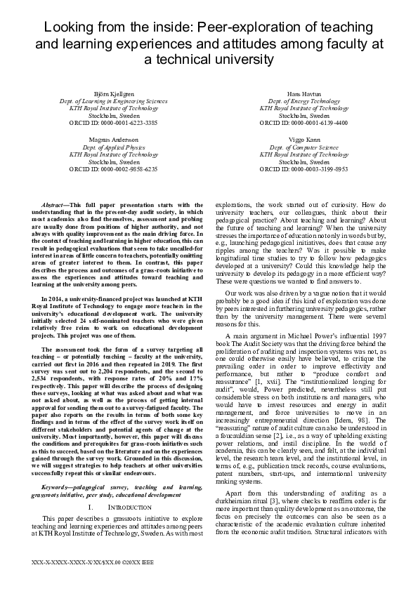 (PDF) Looking from the inside: Peer-exploration of teaching and ...