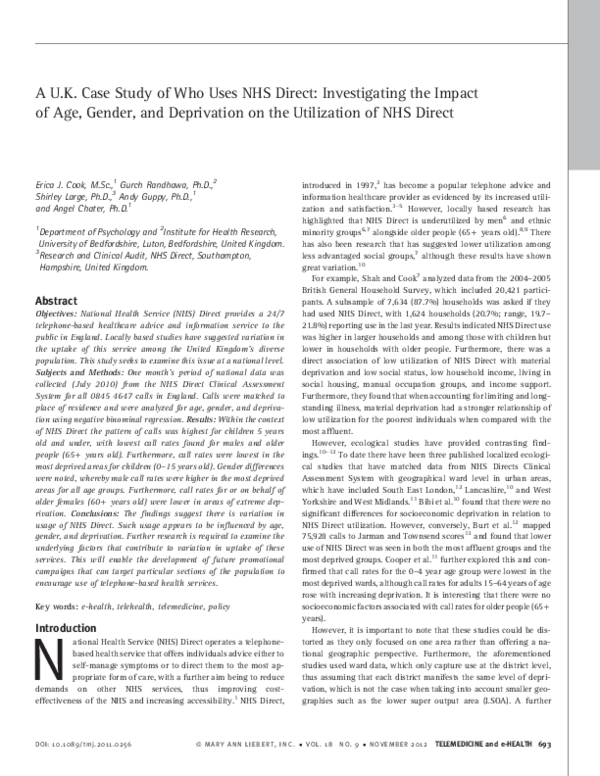 (PDF) A U.K. Case Study of Who Uses NHS Direct: Investigating the ...