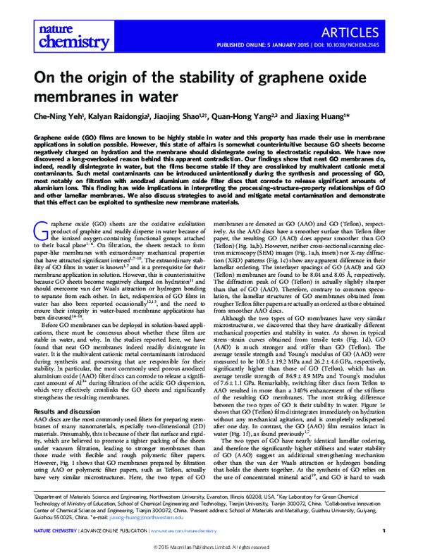 (PDF) On the origin of the stability of graphene oxide membranes in water