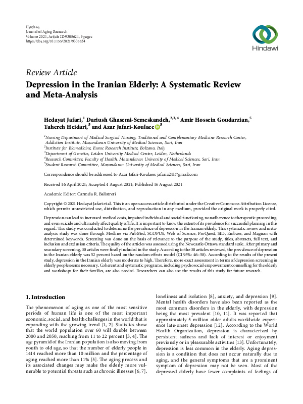 (PDF) Depression in the Iranian Elderly: A Systematic Review and Meta ...