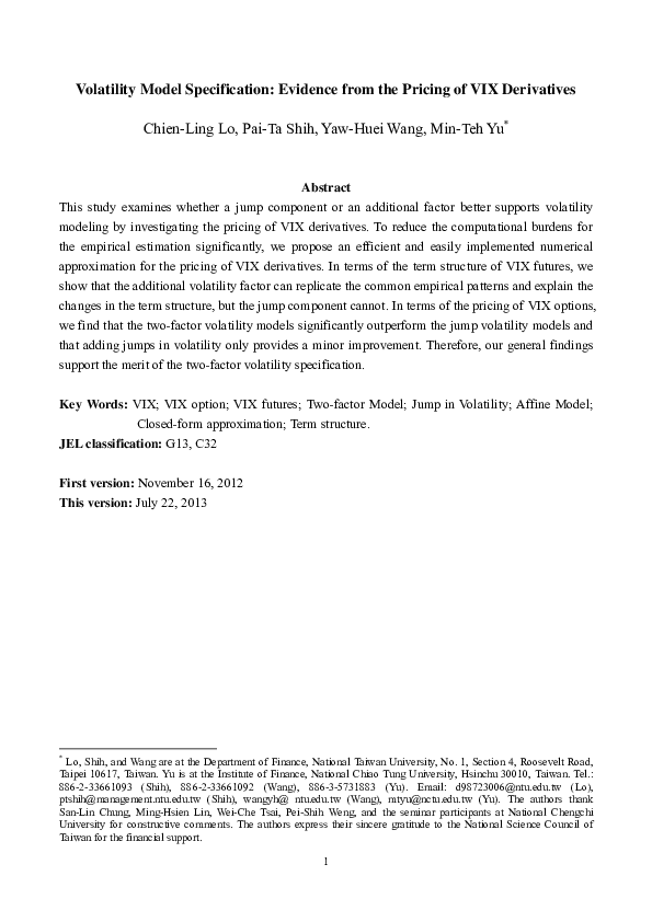 (PDF) Volatility Model Specification: Evidence from the Pricing of VIX ...