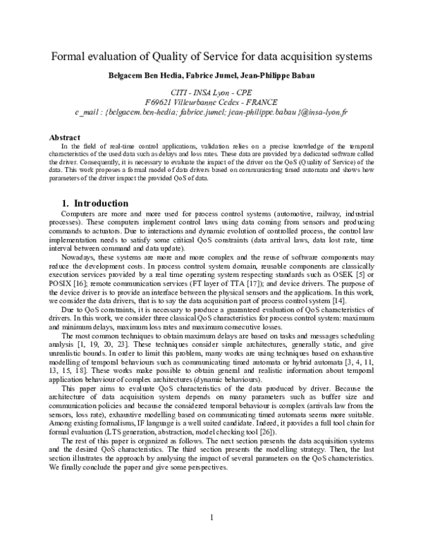 (PDF) Formal evaluation of quality of service for data acquisition systems