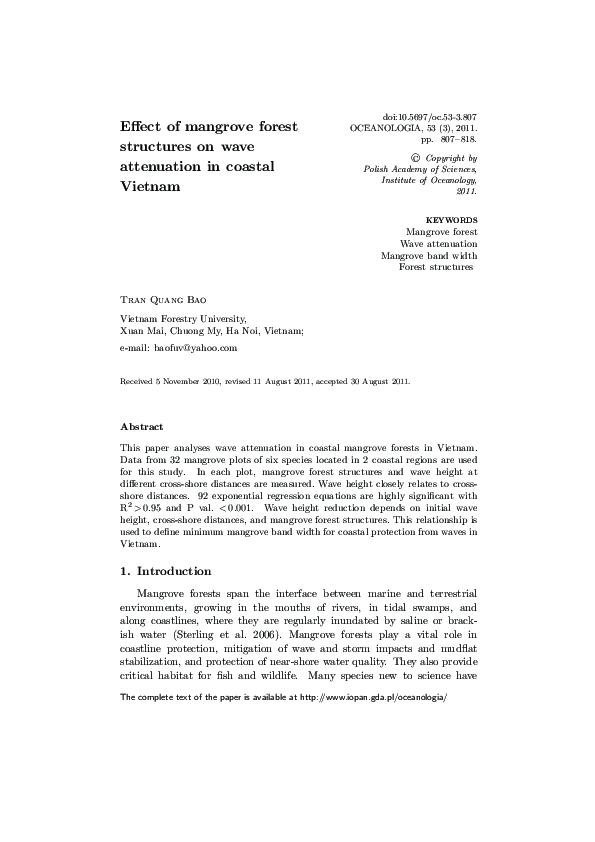 (PDF) Effect of mangrove forest structures on wave attenuation in ...