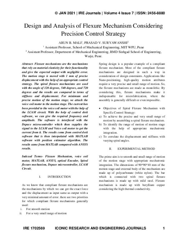 (PDF) Design and Analysis of Flexure Mechanism Considering Precision ...