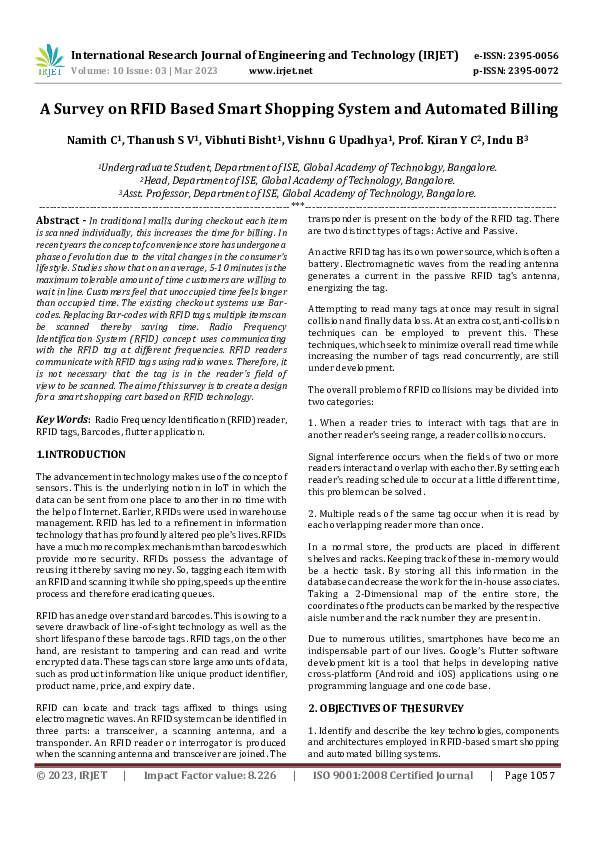 (PDF) A Survey on RFID Based Smart Shopping System and Automated Billing