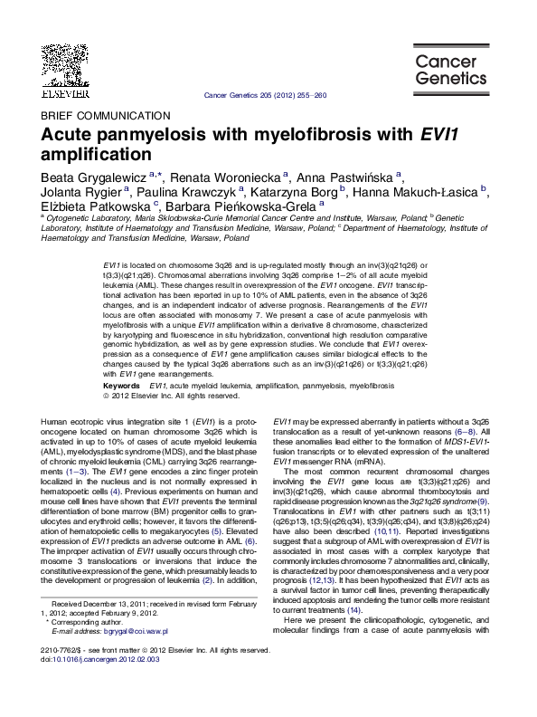 (PDF) Acute panmyelosis with myelofibrosis with EVI1 amplification