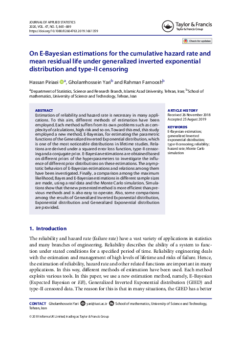 (PDF) On E-Bayesian estimations for the cumulative hazard rate and mean ...