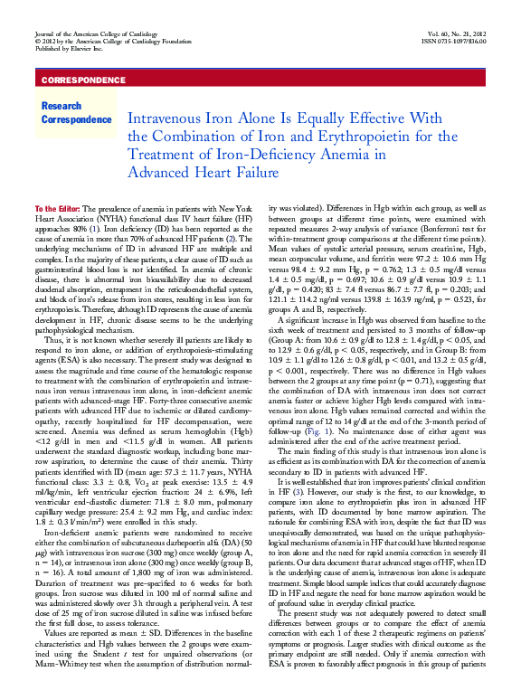 (PDF) Intravenous Iron Alone Is Equally Effective With the Combination ...