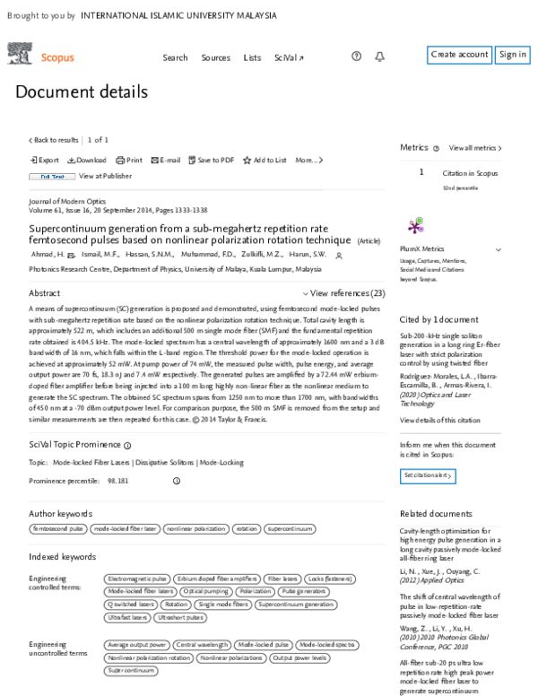 (PDF) Supercontinuum generation from a sub-megahertz repetition rate ...