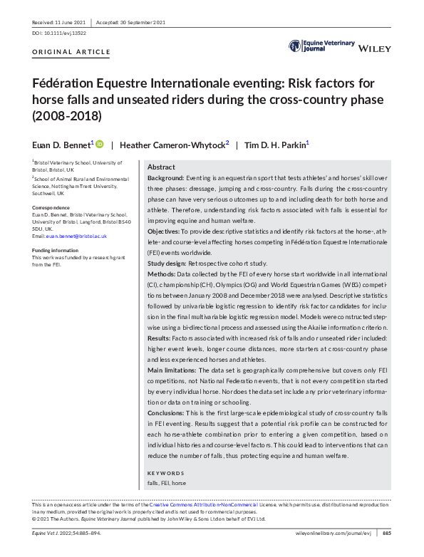 (PDF) Fédération Equestre Internationale eventing: Risk factors for ...