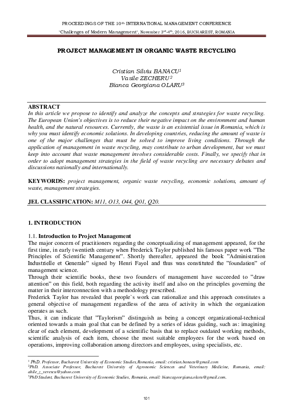 (PDF) Project Management In Organic Waste Recycling