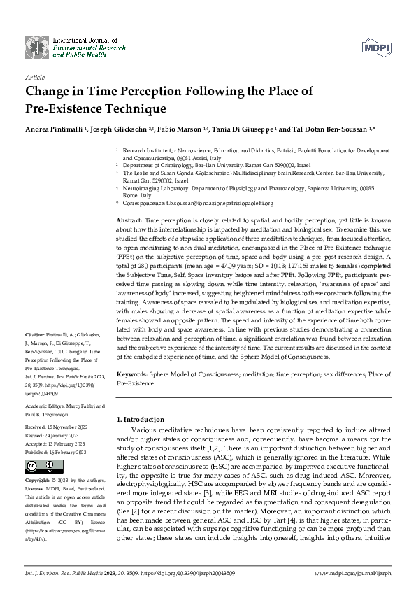 (PDF) Change in Time Perception Following the Place of Pre-Existence ...