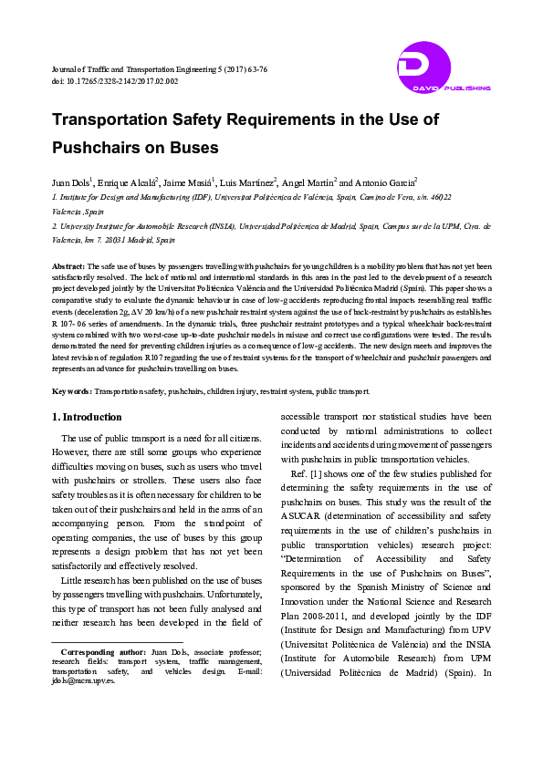 (PDF) Transportation Safety Requirements in the Use of Pushchairs on Buses