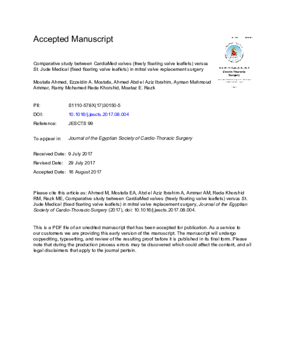 (PDF) Comparative study between CardiaMed valves (freely floating valve