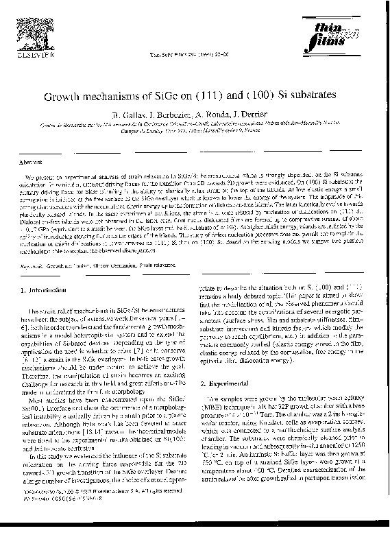 (PDF) Growth mechanisms of SiGe on (111) and (100) Si substrates