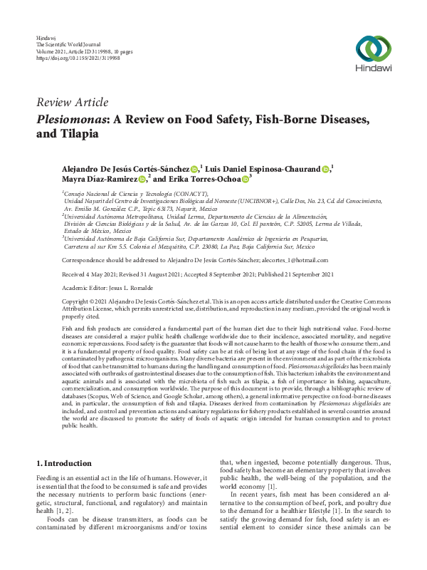 (PDF) Plesiomonas A Review on Food Safety, FishBorne Diseases, and