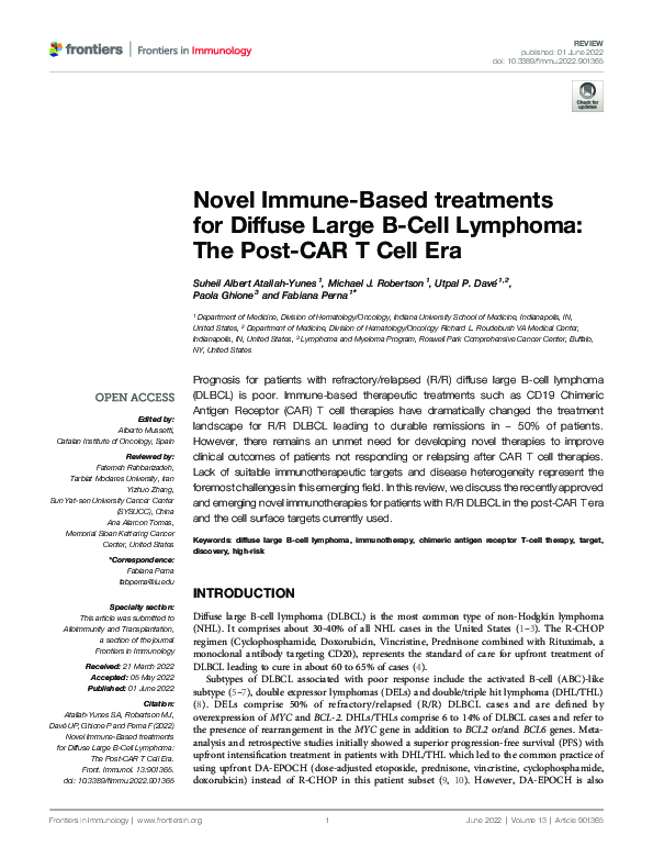 (PDF) Novel Immune-Based treatments for Diffuse Large B-Cell Lymphoma ...