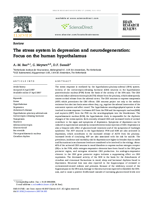 (PDF) The stress system in depression and neurodegeneration: Focus on ...