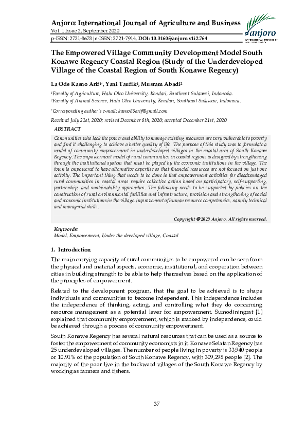 (PDF) The empowered village community development model South Konawe ...