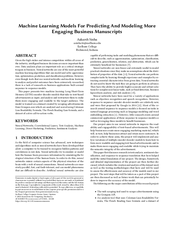 (PDF) Machine Learning Models For Predicting And Modeling More Engaging ...