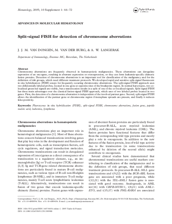 (PDF) Split-signal FISH for detection of chromosome aberrations