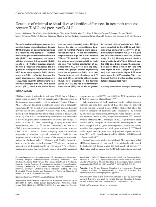 (PDF) Detection of minimal residual disease identifies differences in ...