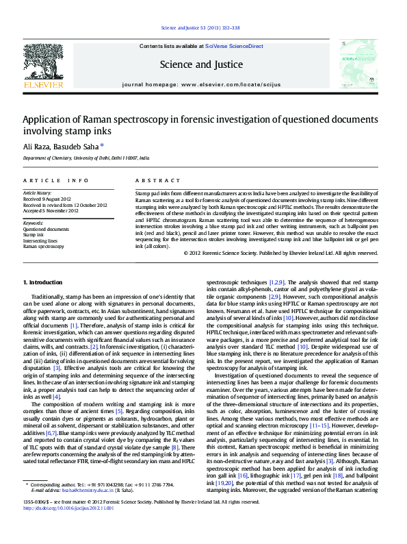 (PDF) Application of Raman spectroscopy in forensic investigation of ...