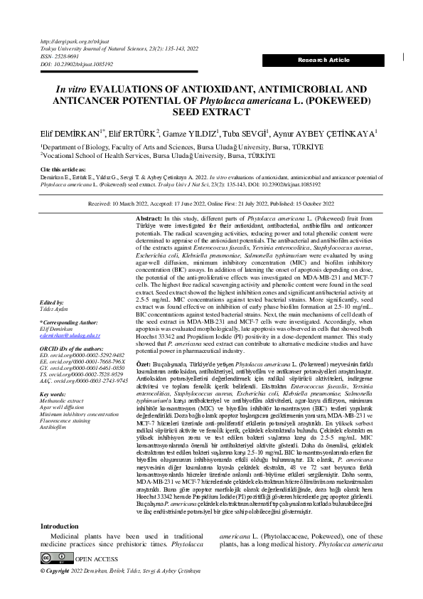 (PDF) IN VITRO EVALUATIONS OF ANTIOXIDANT, ANTIMICROBIAL AND ANTICANCER ...