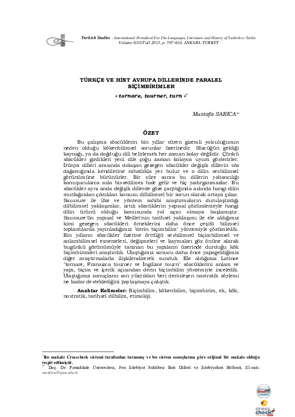 (PDF) Les Morphemes Paralleles En Turcet En Langues Indo-Eoropeennes ...
