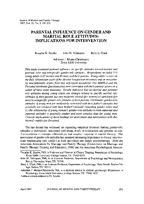 (PDF) Parental Influence on Gender and Marital Role Attitudes ...