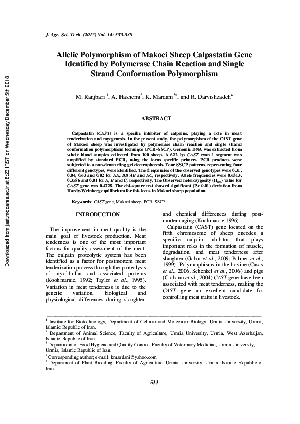 (PDF) Allelic polymorphism of Makoei sheep leptin gene identified by ...