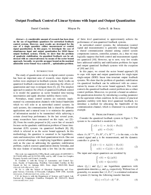 (PDF) Output feedback control of linear systems with input and output ...