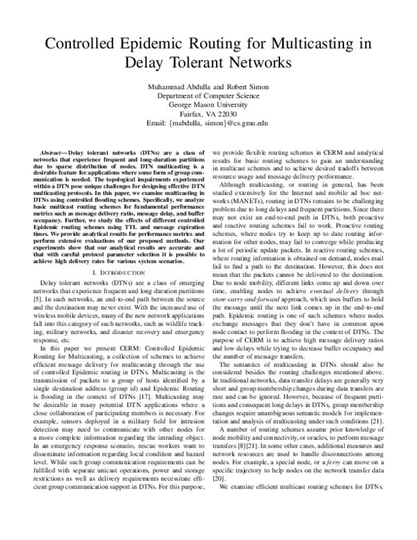 (PDF) Controlled Epidemic Routing for Multicasting in Delay Tolerant ...