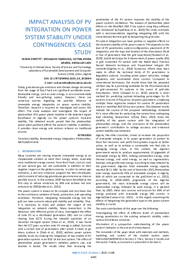 (PDF) IMPACT ANALYSIS OF PV INTEGRATION ON POWER SYSTEM STABILITY UNDER ...