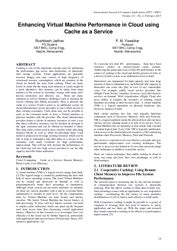 (PDF) Enhancing Virtual Machine Performance in Cloud using Cache as a ...