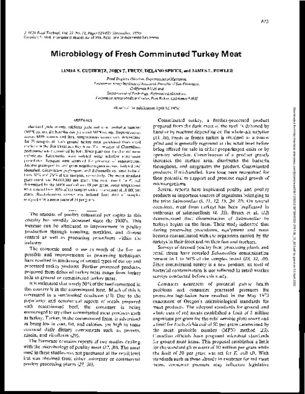 (PDF) Microbiology of Fresh Comminuted Turkey Meat