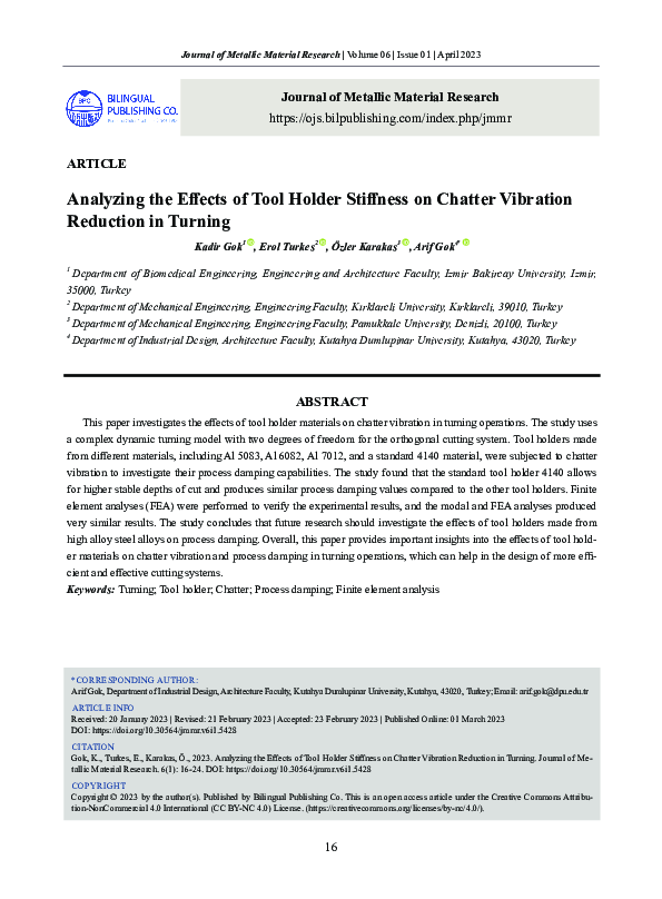 (PDF) Analyzing the Effects of Tool Holder Stiffness on Chatter ...