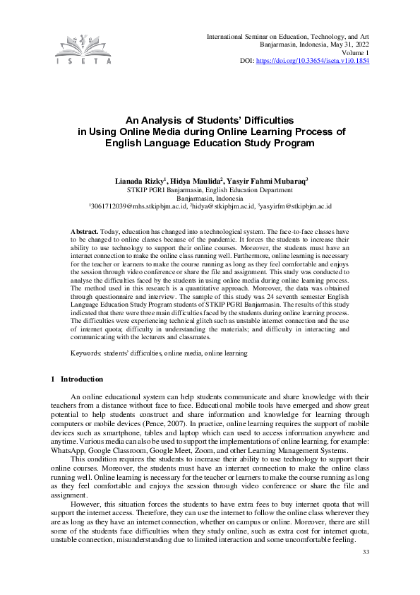 (PDF) An Analysis of Students’ Difficulties in Using Online Media ...