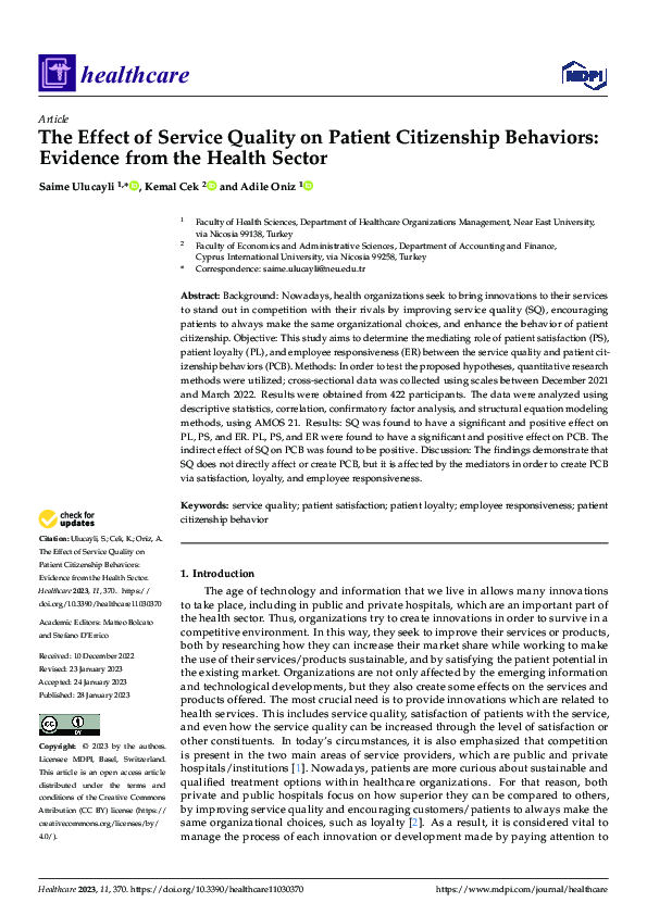 (PDF) The Effect of Service Quality on Patient Citizenship Behaviors ...