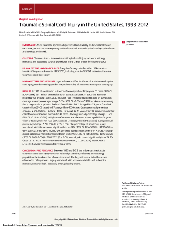 (PDF) Traumatic spinal cord injury in the United States, 1993-2012
