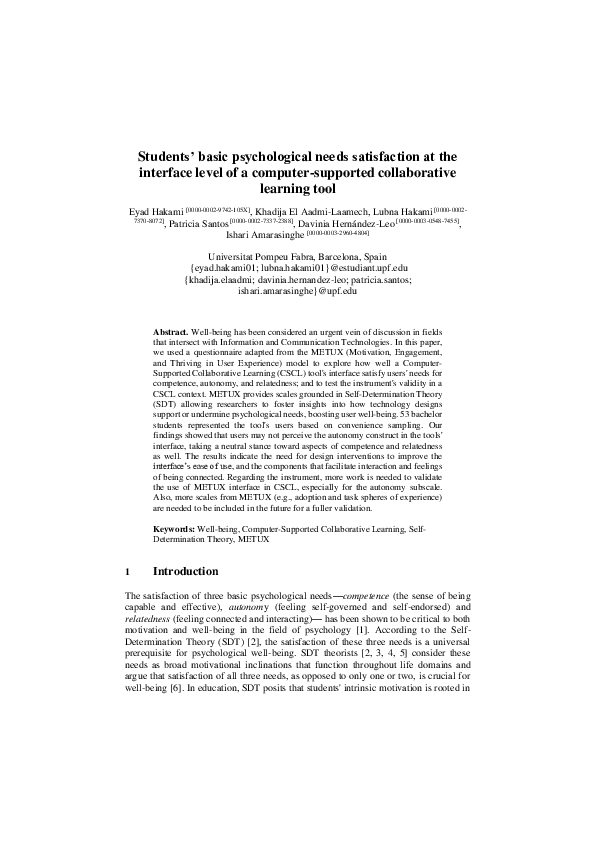 (PDF) Students’ Basic Psychological Needs Satisfaction at the Interface ...