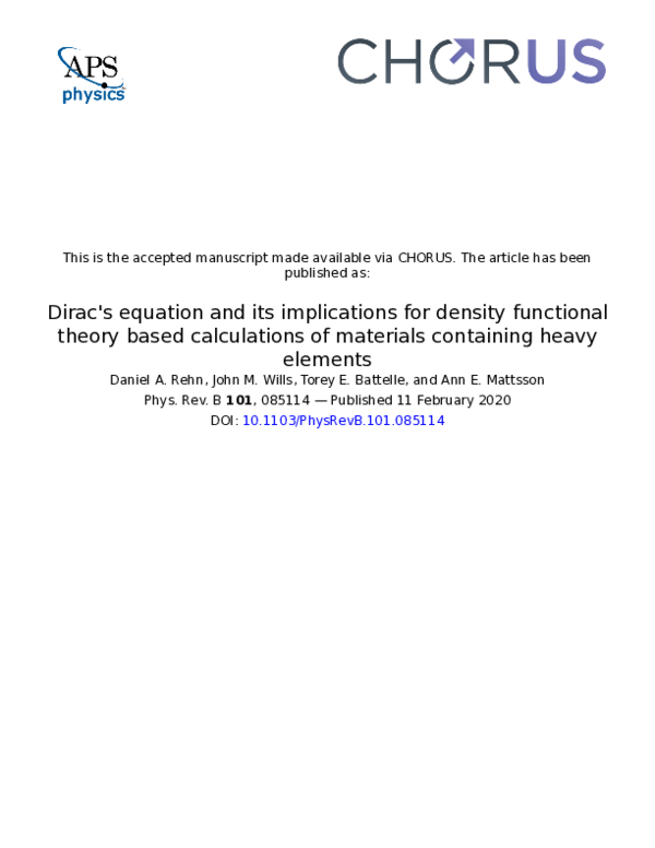 (PDF) Dirac's equation and its implications for density functional ...