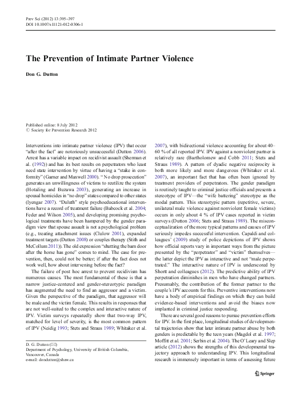 (PDF) The Prevention of Intimate Partner Violence