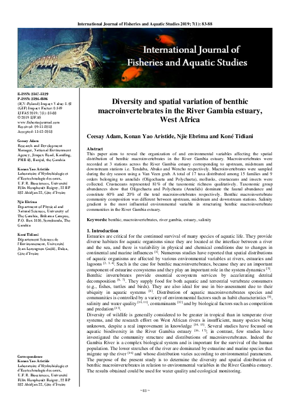 (PDF) Diversity and spatial variation of benthic macroinvertebrates in ...