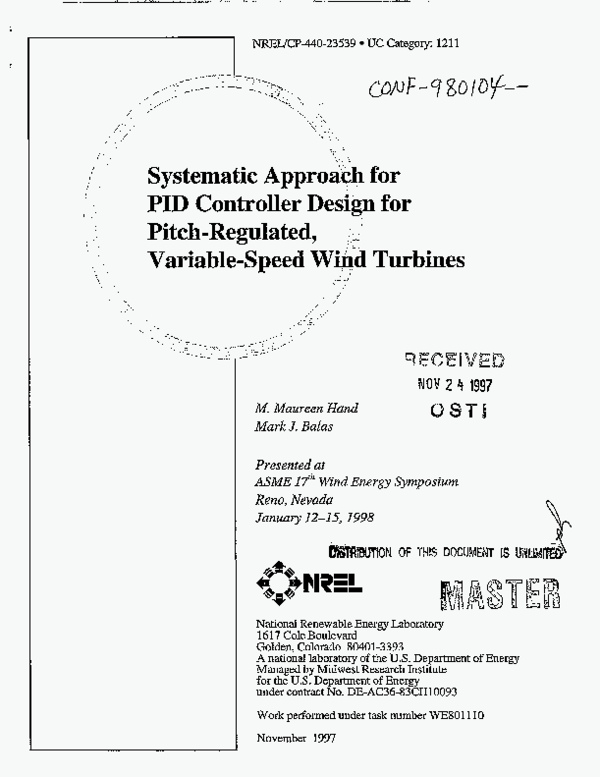 (PDF) Systematic approach for PID controller design for pitchregulated, variablespeed wind